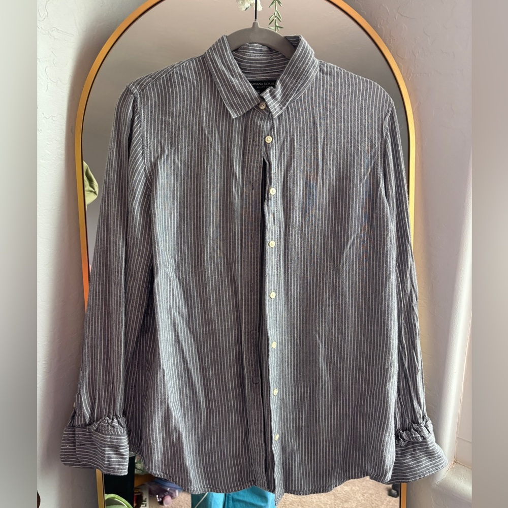 Blue and White Striped Button Up